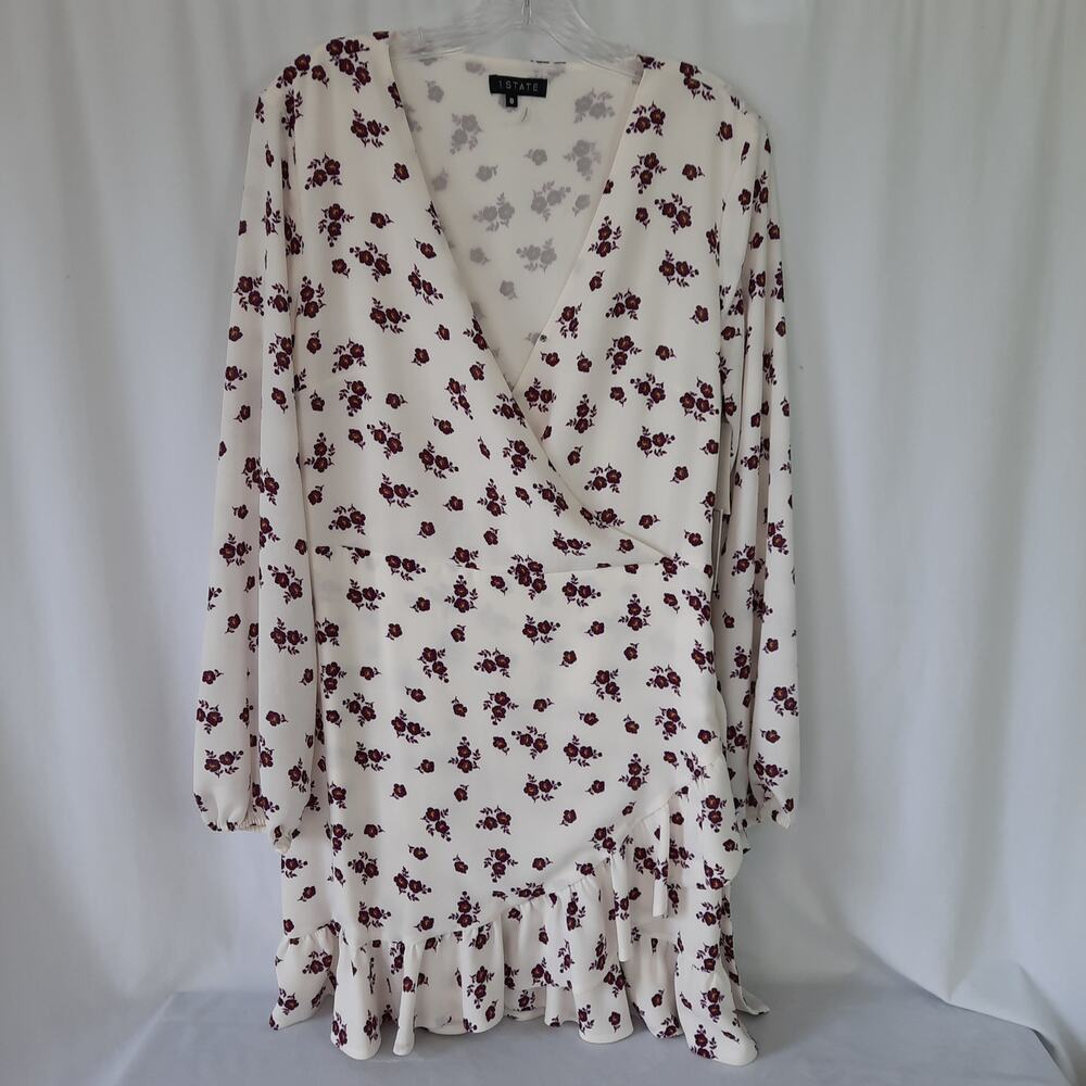 1 State Dress NWT Cottagecore Romantic Floral Faux Wrap Long Sleeve Mini Dress
